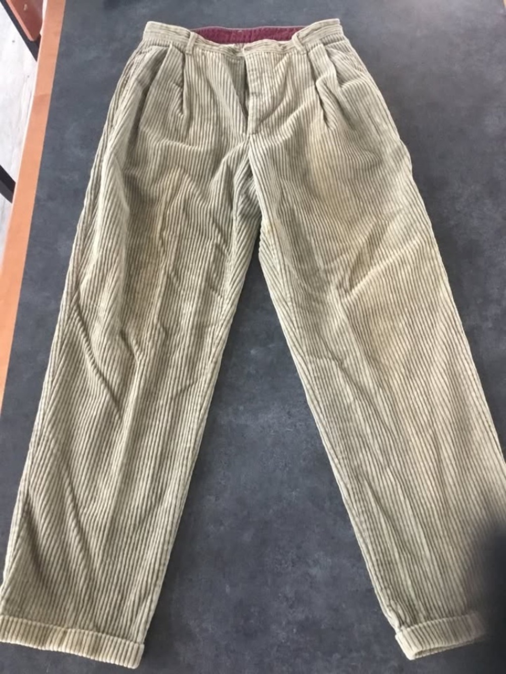 Vintage GAP Wide Wale Corduroy Pants Pleated Olive Brown Made in Portugal